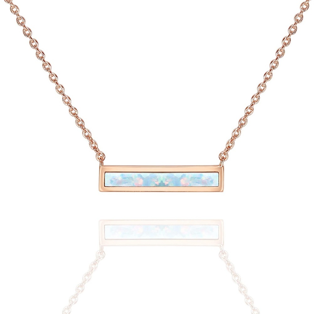 14K Gold Plated Thin Bar Green/White Created Opal